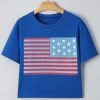 Women's Real Teal American Flag Pattern Crewneck Tee - Casual Patriotic Shirt - Image 5