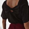 Women's Elegant Black Bow Decor Glittery Short Sleeve Top - Image 3