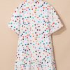 Plus Size White Polka Dot Print Bubble Sleeve Button Up Shirt Dress for Women - Image 7