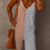 Women's Yellow Stripe Two Tone Contrast Spaghetti Strap Backless Jumpsuit - Image 8