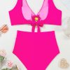 Women's Rose Red Wire-Free Knotted Bikini Swimsuit with Gold Shell Decor - 2pcs Set - Image 12