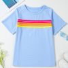 Women's Beau Blue Striped Patch Front Casual Tee - Trendy & Versatile - Image 3