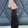 Women's Dark Grey Pleated Wide Leg Mineral Wash Denim Pants - Chic and Trendy Everyday Wear - Image 6