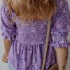 Women's Purple Boho Paisley Print Half Sleeve Shirred Peplum Blouse - Image 2