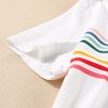 Women's White Rainbow Stripe Print Contrast Crewneck T-Shirt - Casual Summer Style - Image 9