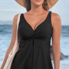 Women's Black Crossed V Neck Adjustable Strap Babydoll Tankini Top for Beach Vacation - Image 9