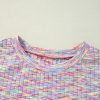 Women's Multicolour Printed Ribbed Knit T-Shirt and Shorts Lounge Set - Image 14