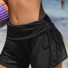 Women's Black Drawstring Ruched High Waist Loose Swim Shorts for Beach Days - Image 8