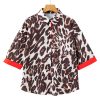 Women's Dark Brown Contrast Trim Leopard Print Half Sleeve Shirt - Image 13