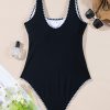 Women's Black Color Block U Neck One Piece Swimsuit with Ric Rac Trim - Image 7