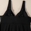 Women's Black Crossed V Neck Adjustable Strap Babydoll Tankini Top for Beach Vacation - Image 18