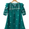 Women's Skobeloff Boho Floral Ruffle Puff Sleeve Mini Dress with Lace-up V Neck - Image 13