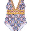 Women's Yellow Floral Print V Neck One Piece Swimsuit - Bohemian Style Monokini - Image 27