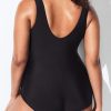 Women's Plus Size Black Solid Color U Neck Padded One Piece Swimsuit - Image 2