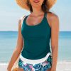 Women's Sea Green Drawstring Tummy Control 2-Piece Tankini Swimsuit with Floral Shorts - Image 7