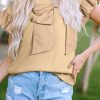 Women's Parchment Two-Tone Ruffle Sleeve Top with Bow Detail - Image 9