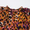 Women's Orange Leopard Printed Draped Short Sleeve Slit V Neck Blouse - Image 12