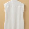 Women's White Textured Half Zip Collared Cap Sleeve Mini Dress with Pockets - Image 6