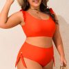 Women's Plus Size Orange Ruffled Trim Knotted High Waist Bikini Set - Image 3