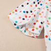 Plus Size White Polka Dot Print Bubble Sleeve Button Up Shirt Dress for Women - Image 11