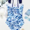 Women's Blue Cutout Ruffled Spaghetti Strap One-Piece Swimwear – Bohemian Style with Adjustable Straps - Image 5