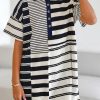 Women's Black Stripe Half Placket Polo T-Shirt Dress - Casual Elegance - Image 3