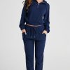 Women's Navy Blue Ribbed Knit Cropped Hoodie and Joggers Set - Image 9