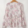 Women's Pink Floral Print Pleated U Neck Loose Fit Blouse - Elegant and Charming - Image 8