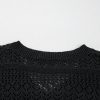 Women's Black Eyelet Pattern V Neck Drop Shoulder Sweater - Casual and Stylish for Fall - Image 15