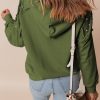 Women's Vineyard Green Solid Color Hoodie with Rivet Studs and Pocket - Image 2