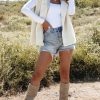 Women's Beige Sherpa Cap Sleeve Stand Collar Jacket Vest - Image 8