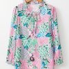 Women's Green Floral Print V Neck Tied Loose Blouse - Image 6