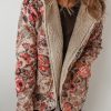 Women's Beige Vintage Paisley Floral Printed Sherpa Lined Hooded Jacket - Image 8