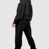 Women's Black Plain Half Zip V-Neck Ribbed Edge Loose Tracksuit - Image 3