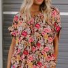 Charming Women's Pink Floral Print Crew Neck Short Sleeve Shift Blouse - Image 12