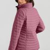 Women's Burgundy Solid Color Quilted Zip-Up Puffer Jacket for Winter - Image 3