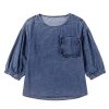 Women's 3/4 Sleeve Ruffled Pocket Denim Blouse in Sky Blue - Image 13