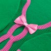 Women's Green Stripe Colorblock Cardigan with Cute Bow Detail - Image 8