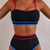 Women's Black Triple Color Trimmed High Waist Bikini Set with Unique Knot Straps - Image 5