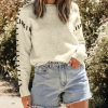 Women's Modern White Contrast Stitch Detail Ribbed Trim Crew Neck Sweater - Image 6