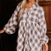 Women's White Plaid Mini Dress with Bubble Sleeves and High Waist - Image 8