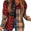 Women's Red Mixed Plaid Patchwork Retro Shacket - Image 17