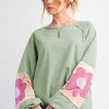 Women's Oversized Smoke Green Flower Patchwork Raglan Sleeve Long Sleeve Top - Image 6