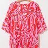 Women's Red Abstract Print V Neck Batwing Sleeve Oversized Blouse - Stylish and Lightweight - Image 6