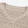 Women's Brown Eyelet Pattern V Neck Drop Shoulder Sweater - Casual Chic for Fall - Image 24