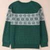 Women's Plus Size Green Christmas Snowflake Pattern Drop Shoulder Sweater - Image 6