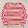 Women's Fiery Red Striped Drop Shoulder Sweater with Contrast Trim - Image 9