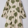 Women's Guacamole Green Floral Striped Puff Sleeve Dress with Contrast Piping - Image 6