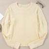 Women's Beige Thermal Knit Patchwork Long Sleeve Top with Exposed Seams - Image 3