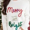 Women's White Tinsel Merry and Bright Graphic Christmas Sweater - Image 9